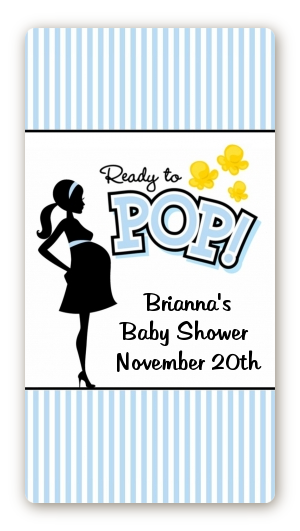 Ready To Pop Blue - Custom Rectangle Baby Shower Sticker/Labels