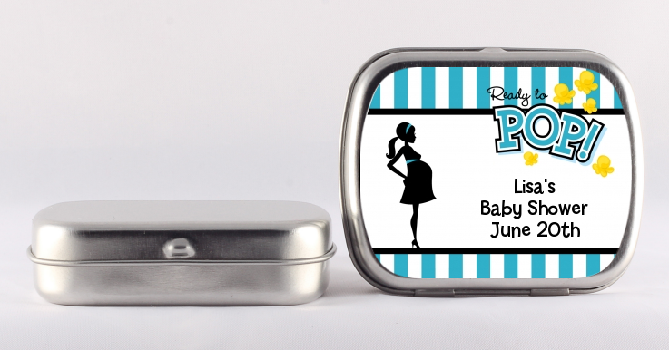 Ready To Pop Teal - Personalized Baby Shower Mint Tins
