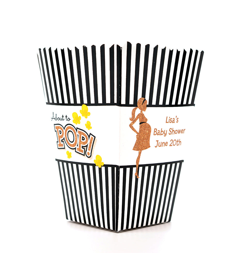 About To Pop Gold Glitter - Personalized Baby Shower Popcorn Boxes