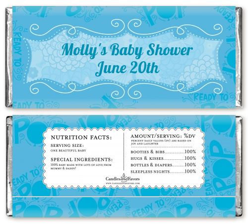She's Ready To Pop Blue - Personalized Baby Shower Candy Bar Wrappers