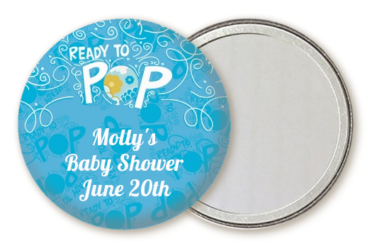 She's Ready To Pop Blue - Personalized Baby Shower Pocket Mirror Favors