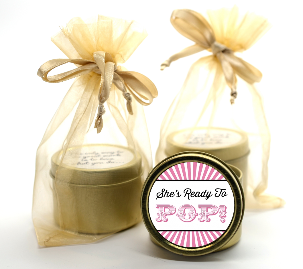 She's Ready To Pop - Baby Shower Gold Tin Candle Favors