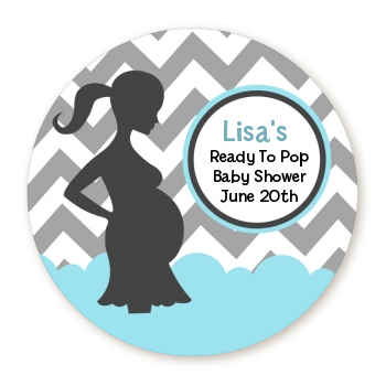 Ready To Pop® Chevron Grey Aqua - Personalized Round Sticker Label