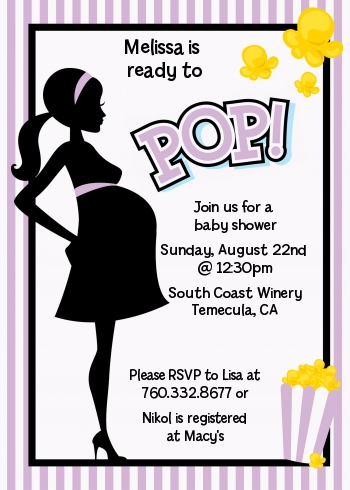 Ready To Pop Purple Stripes - Printed Baby Shower Invitation