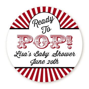 Ready To Pop Circus Theme Personalized Round Sticker Label
