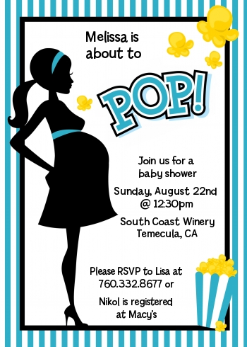 Ready To Pop Teal Stripes - Printed Baby Shower Invitation