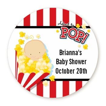 About To Pop - Round Personalized Baby Shower Sticker Labels