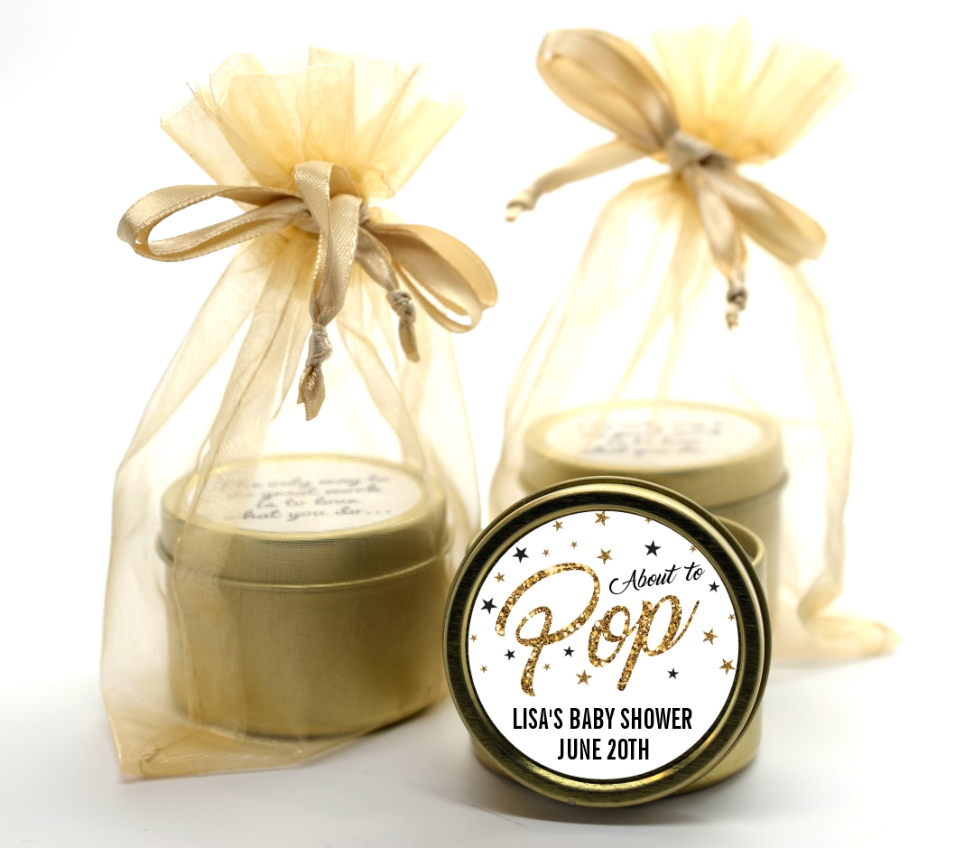 About To Pop Glitter - Baby Shower Gold Tin Candle Favors