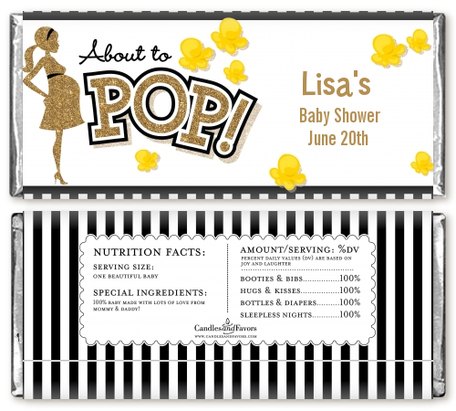 About To Pop Gold Glitter - Personalized Baby Shower Candy Bar Wrappers