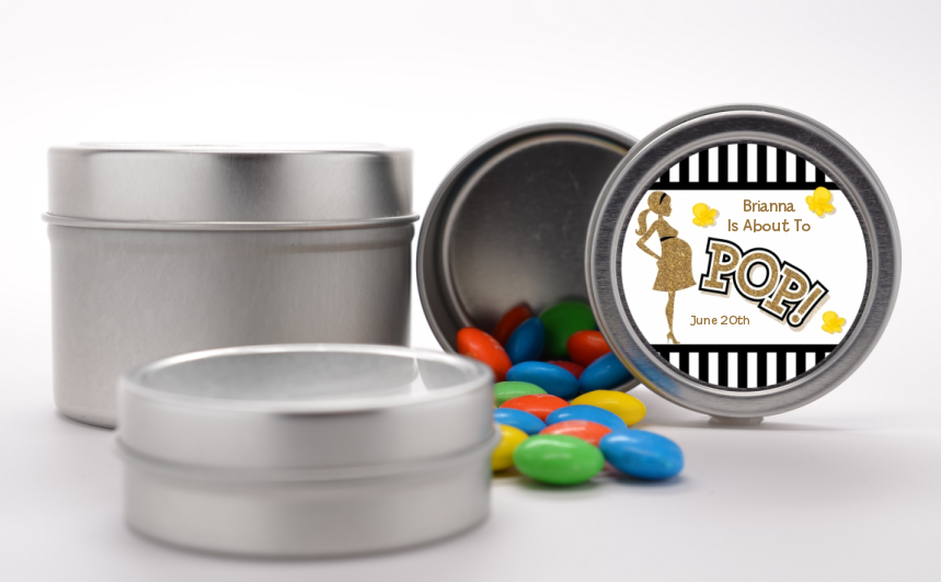 About To Pop Gold Glitter - Custom Baby Shower Favor Tins