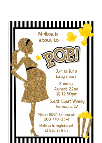 About To Pop Gold Glitter - Baby Shower Petite Invitations