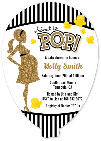 About To Pop Gold Glitter - Baby Shower Shaped Invitations