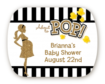 About To Pop Gold Glitter - Personalized Baby Shower Rounded Corner Stickers