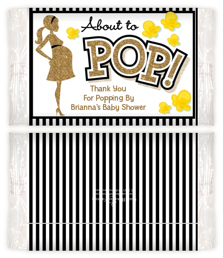 About To Pop Gold Glitter - Personalized Popcorn Wrapper Baby Shower Favors