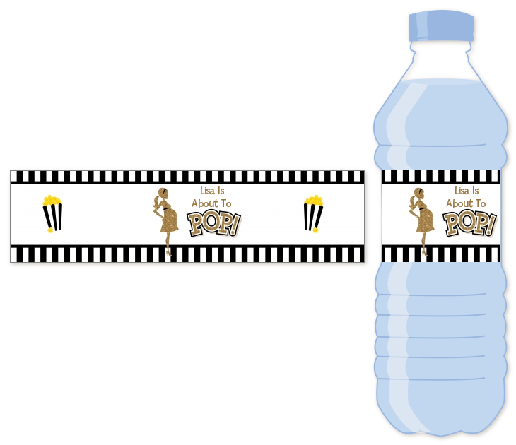 About To Pop Gold Glitter - Personalized Baby Shower Water Bottle Labels