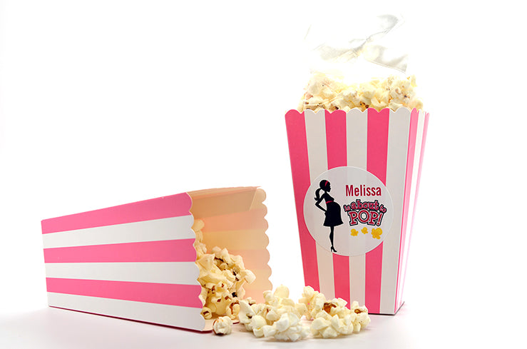 About to Pop Mommy Pink - Personalized Baby Shower Popcorn Boxes - Set of 12