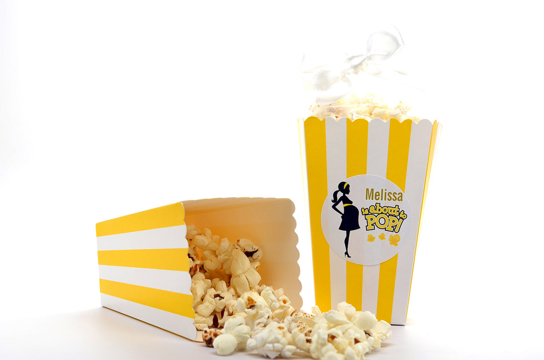 About to Pop Mommy Yellow - Personalized Baby Shower Popcorn Boxes - Set of 12