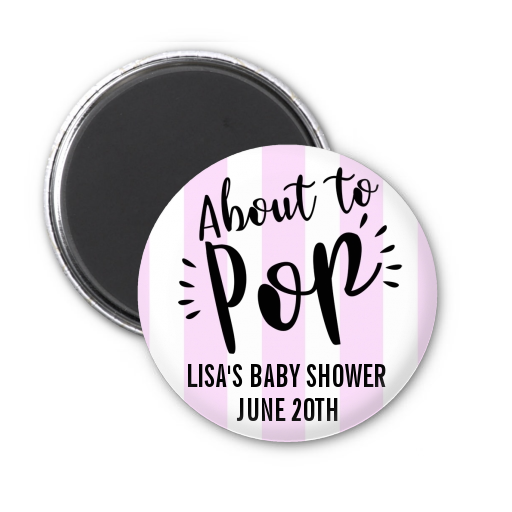 About To Pop Stripes - Personalized Baby Shower Magnet Favors