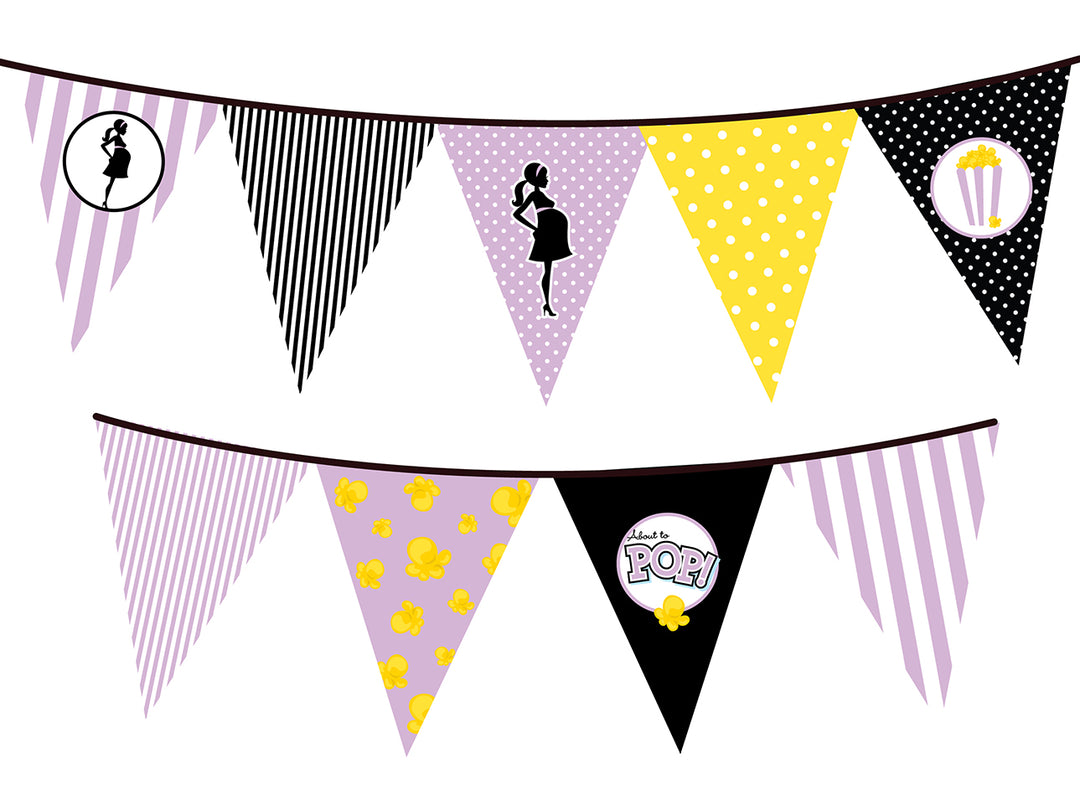 Ready To Pop Purple - Baby Shower Themed Pennant Set