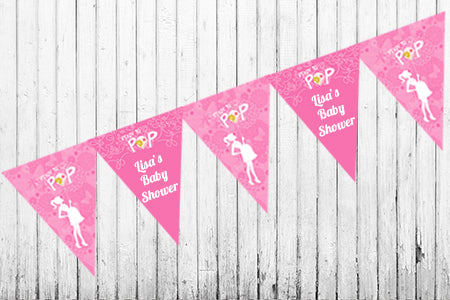 She's Ready To Pop Pink - Baby Shower Themed Pennant Set
