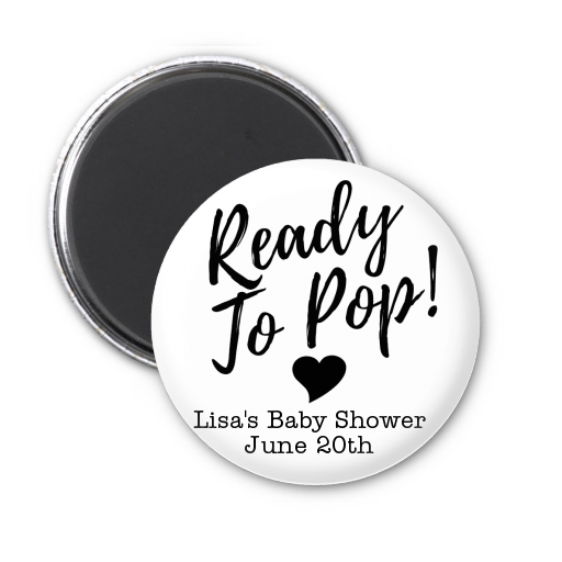 Ready To Pop Black and White - Personalized Baby Shower Magnet Favors