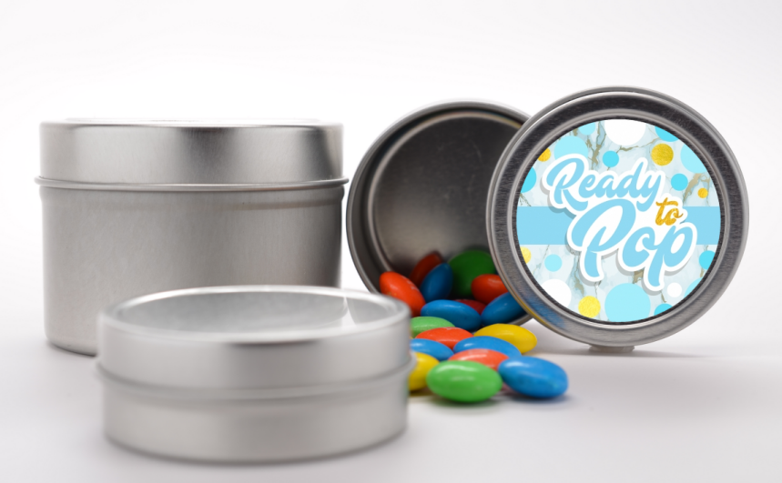 Ready To Pop Blue Gold - Custom Baby Shower Favor Tins