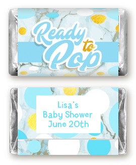 Ready To Pop Blue Gold - Personalized Baby Shower Mini Candy Bar Wrappers