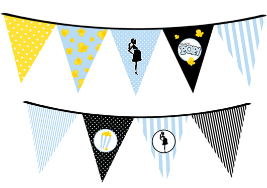 Ready To Pop Blue - Baby Shower Themed Pennant Set