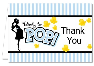 Ready To Pop Blue - Baby Shower Thank You Cards