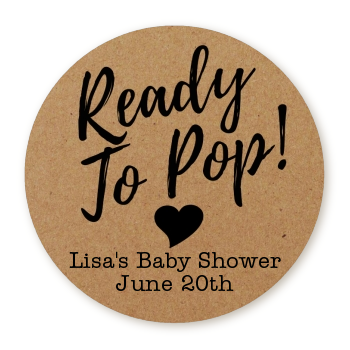 Ready To Pop Brown - Round Personalized Baby Shower Sticker Labels