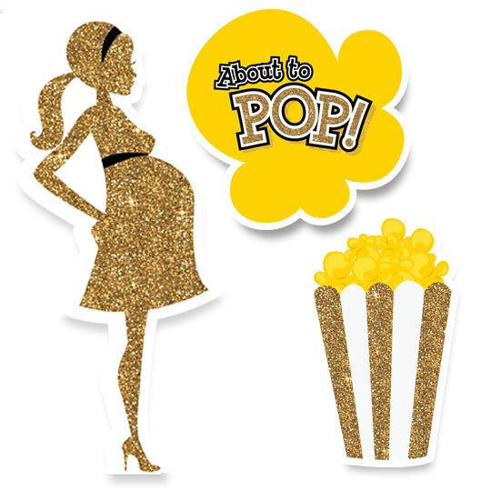 About To Pop Gold Glitter - Baby Shower Printed Shaped Cut-Outs
