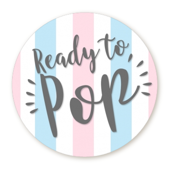 Ready To Pop Gender Reveal - Round Personalized Baby Shower Sticker Labels