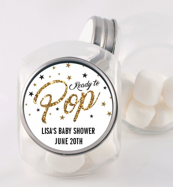 Ready To Pop Gold Glitter - Personalized Baby Shower Candy Jar