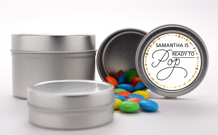 Ready To Pop Metallic Dots - Custom Baby Shower Favor Tins