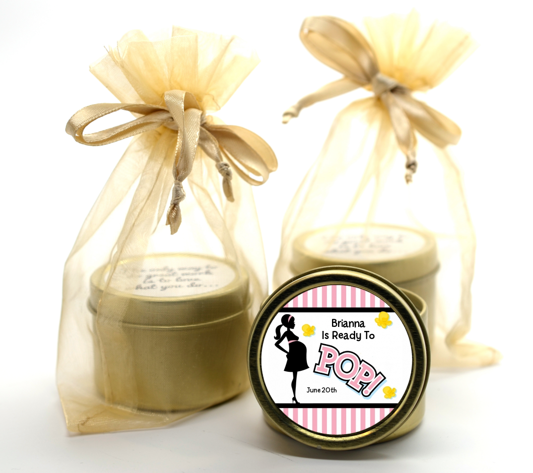 Ready To Pop Pink - Baby Shower Gold Tin Candle Favors