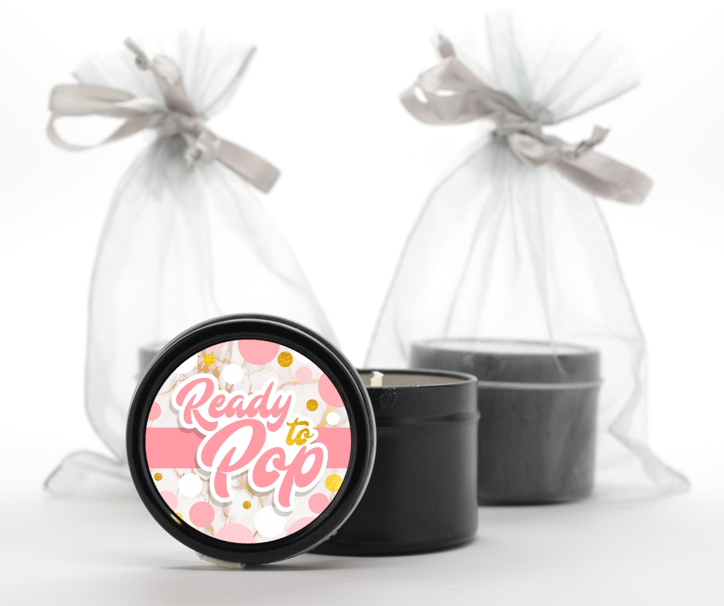 Ready To Pop Pink Gold - Baby Shower Black Candle Tin Favors
