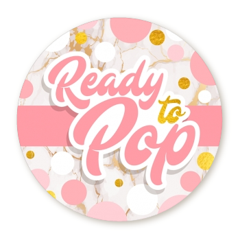 Ready To Pop Pink Gold - Round Personalized Baby Shower Sticker Labels