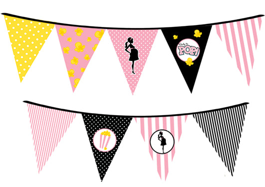 Ready To Pop Pink - Baby Shower Themed Pennant Set