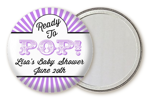 Ready To Pop Purple Stripes - Personalized Baby Shower Pocket Mirror Favors