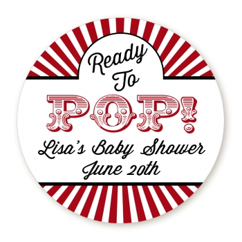 Ready To Pop Red - Round Personalized Baby Shower Sticker Labels