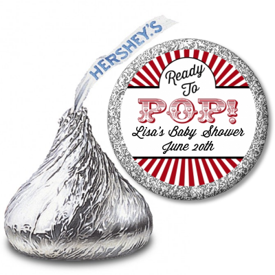 Ready To Pop Red - Hershey Kiss Baby Shower Sticker Labels