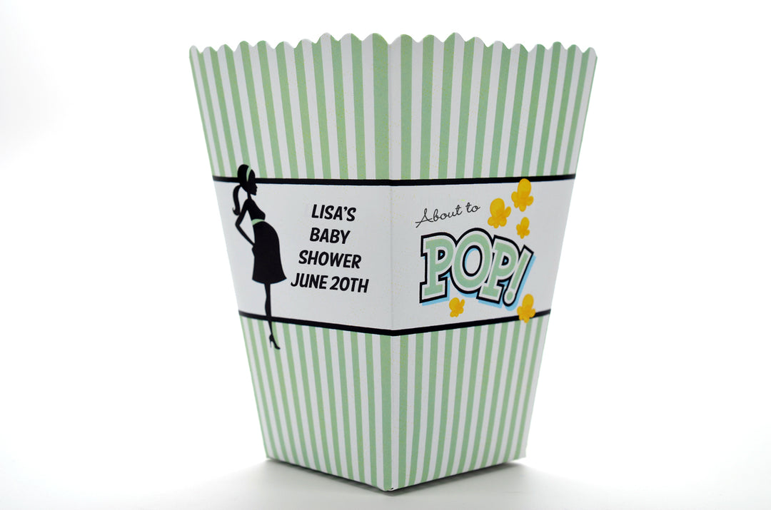 Ready To Pop Green - Personalized Baby Shower Popcorn Boxes