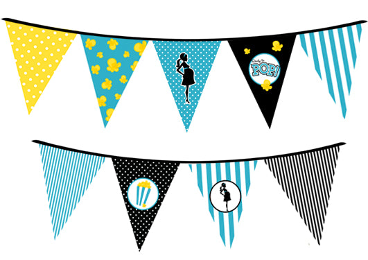 Ready To Pop Teal - Baby Shower Themed Pennant Set