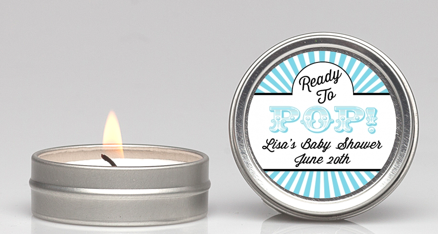 Ready To Pop Teal Stripes - Baby Shower Candle Favors