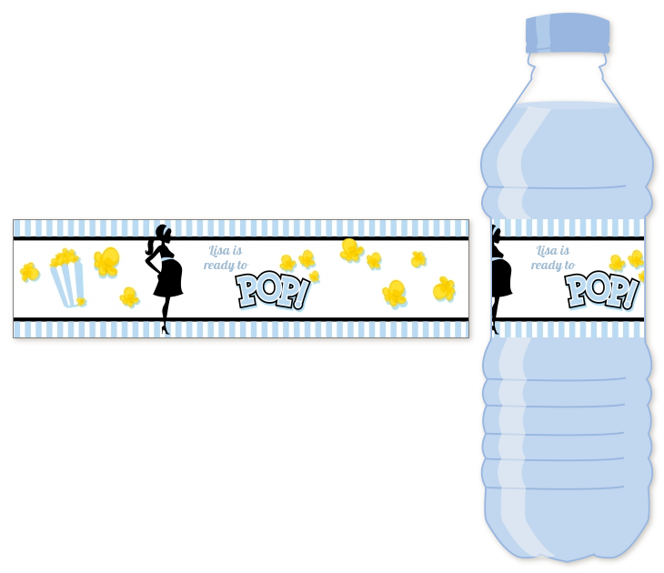 Ready To Pop Blue - Personalized Baby Shower Water Bottle Labels