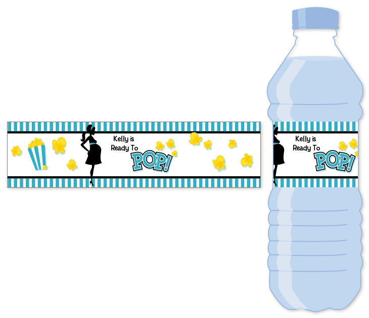Ready To Pop Teal - Personalized Baby Shower Water Bottle Labels
