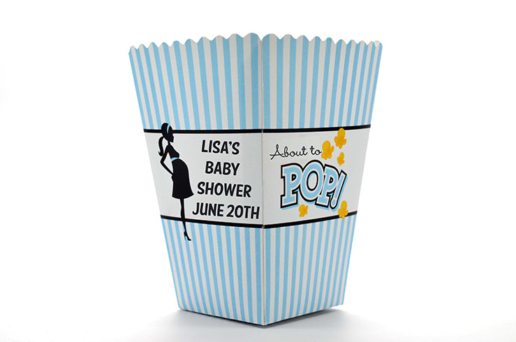 Ready To Pop Blue - Personalized Baby Shower Popcorn Boxes