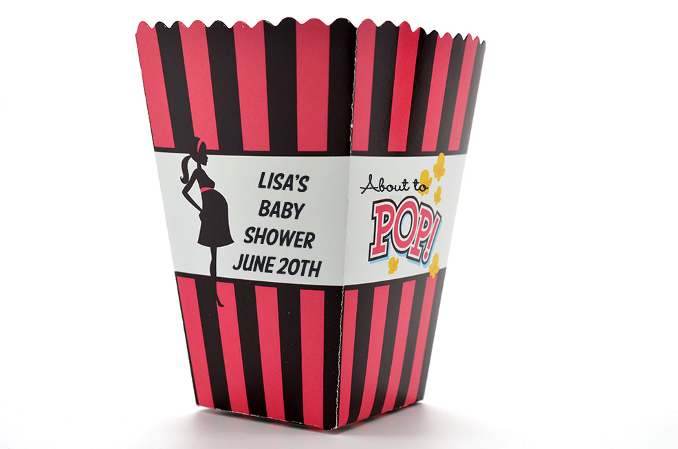Ready To Pop Dark Pink Brown - Personalized Baby Shower Popcorn Boxes
