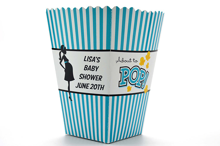 Ready To Pop Teal - Personalized Baby Shower Popcorn Boxes
