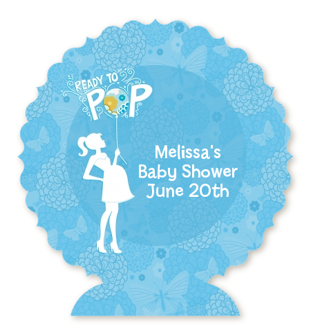 She's Ready To Pop Blue - Personalized Baby Shower Centerpiece Stand